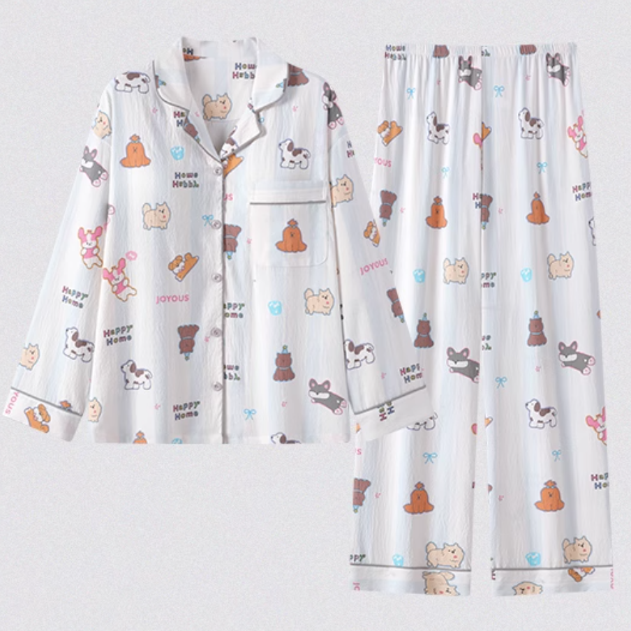 2025 Cartoon Long Sleeve Pajama Set for Women – Built-in Chest Padding, Wearable Outdoors | Spring & Autumn Loungewear