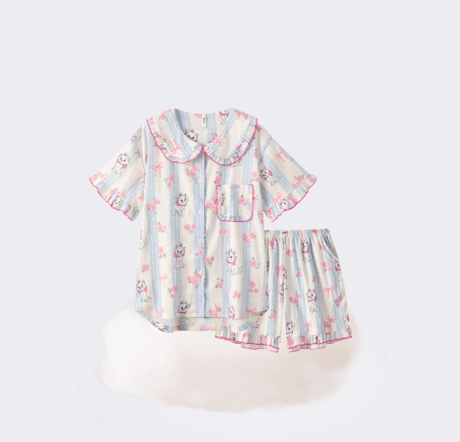 Marie Cat Summer Pajama Set for Women – Short Sleeve Princess-Style Loungewear
