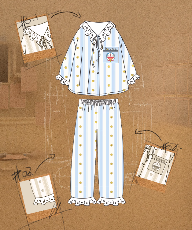 Doraemon Cotton Pajama Set for Women – Long Sleeve Antibacterial Loungewear | Japanese INS Style for Spring & Autumn