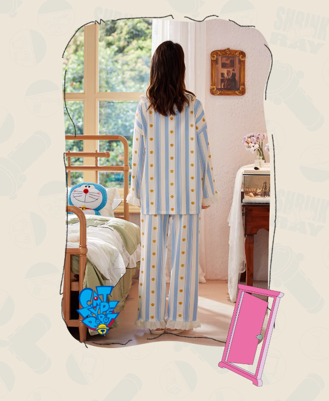 Doraemon Cotton Pajama Set for Women – Long Sleeve Antibacterial Loungewear | Japanese INS Style for Spring & Autumn