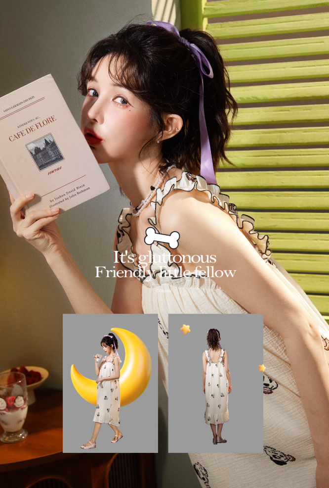 Dalmatian Print Cotton Sleep Dress for Women – Cute Sleeveless Nightgown | Summer Loungewear with Adjustable Straps