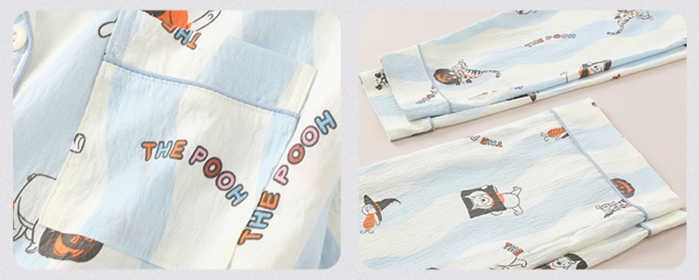 Pooh Bear Long Sleeve Pajama Set for Women – Cute & Soft Spring/Summer Loungewear | Wearable Outdoors