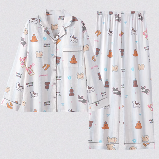 2025 Cartoon Long Sleeve Pajama Set for Women – Built-in Chest Padding, Wearable Outdoors | Spring & Autumn Loungewear