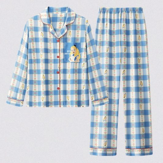 Alice-Inspired Floral Pajama Set for Women – Long Sleeve Button-Down Loungewear, Soft & Elegant Sleepwear for Spring & Autumn