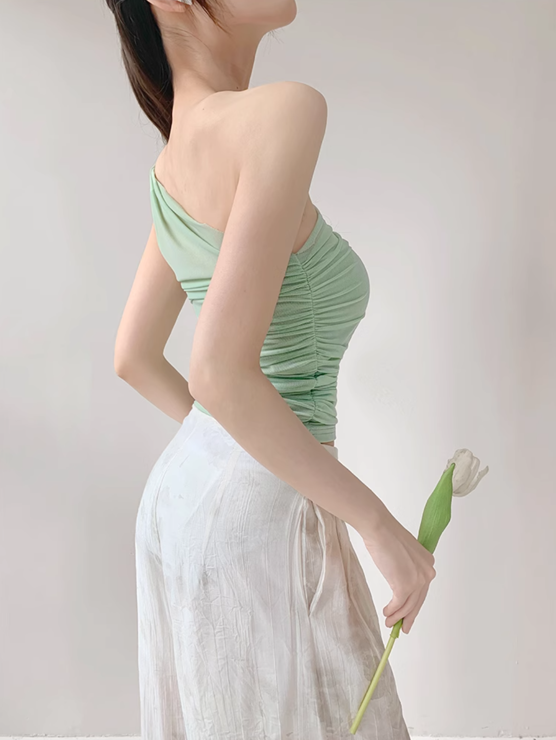 Asymmetrical Mesh Strap Crop Top – Sexy Slim-Fit Buttoned Cami for Summer Looks