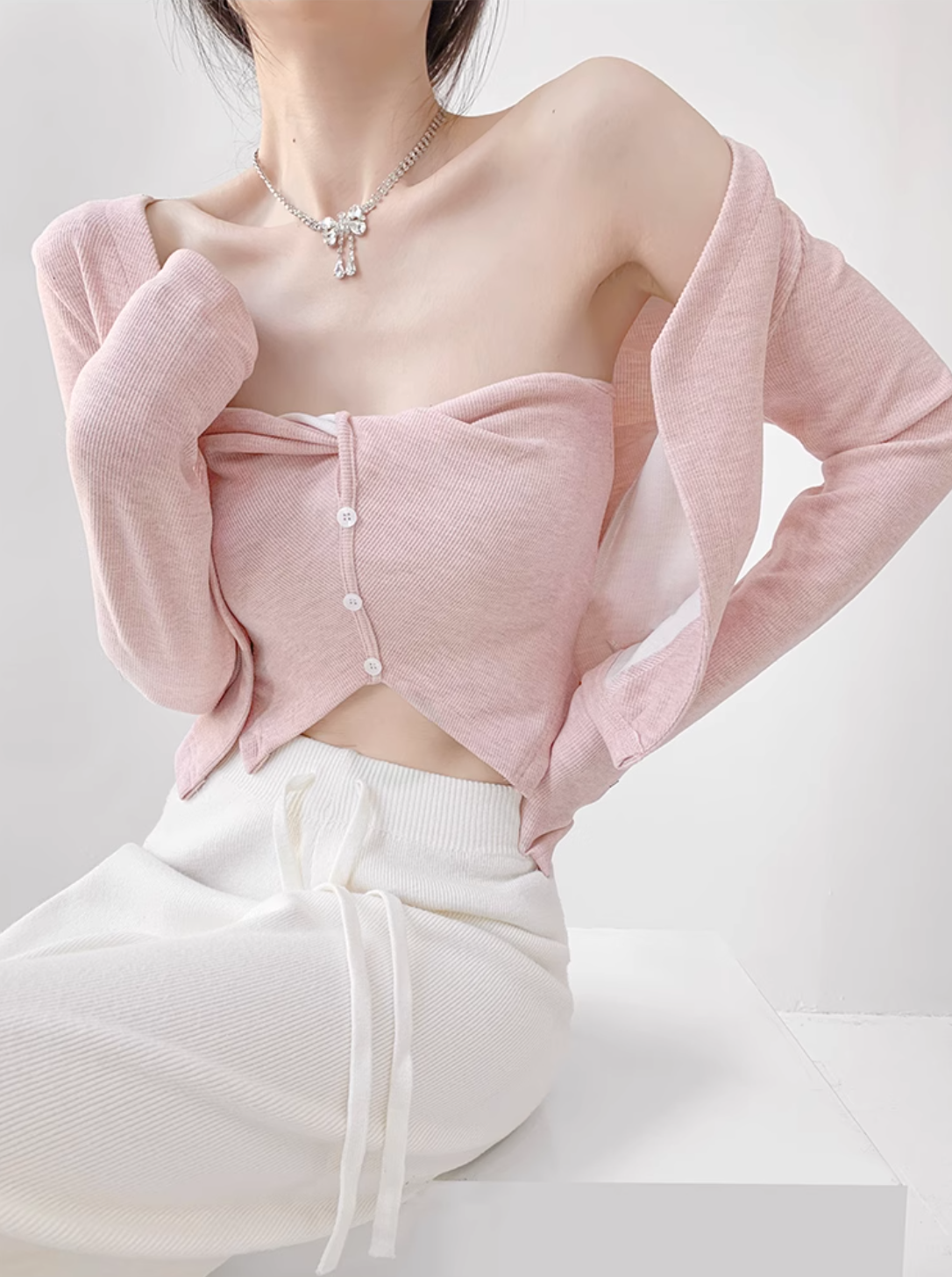Asymmetrical Mesh Strap Crop Top – Sexy Slim-Fit Buttoned Cami for Summer Looks