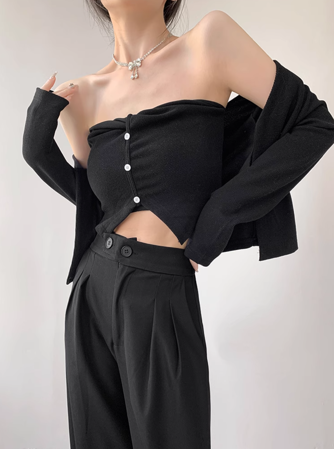 Asymmetrical Mesh Strap Crop Top – Sexy Slim-Fit Buttoned Cami for Summer Looks