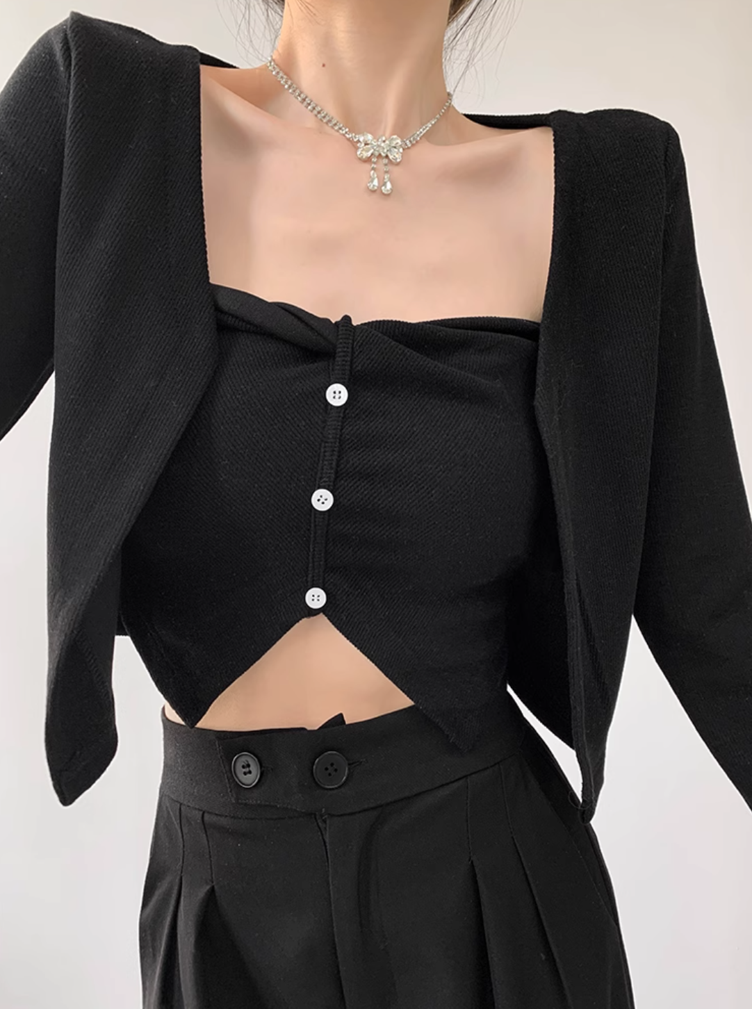 Asymmetrical Mesh Strap Crop Top – Sexy Slim-Fit Buttoned Cami for Summer Looks