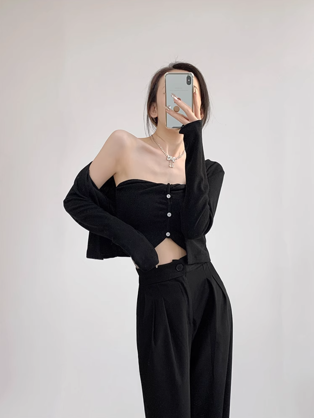 Asymmetrical Mesh Strap Crop Top – Sexy Slim-Fit Buttoned Cami for Summer Looks