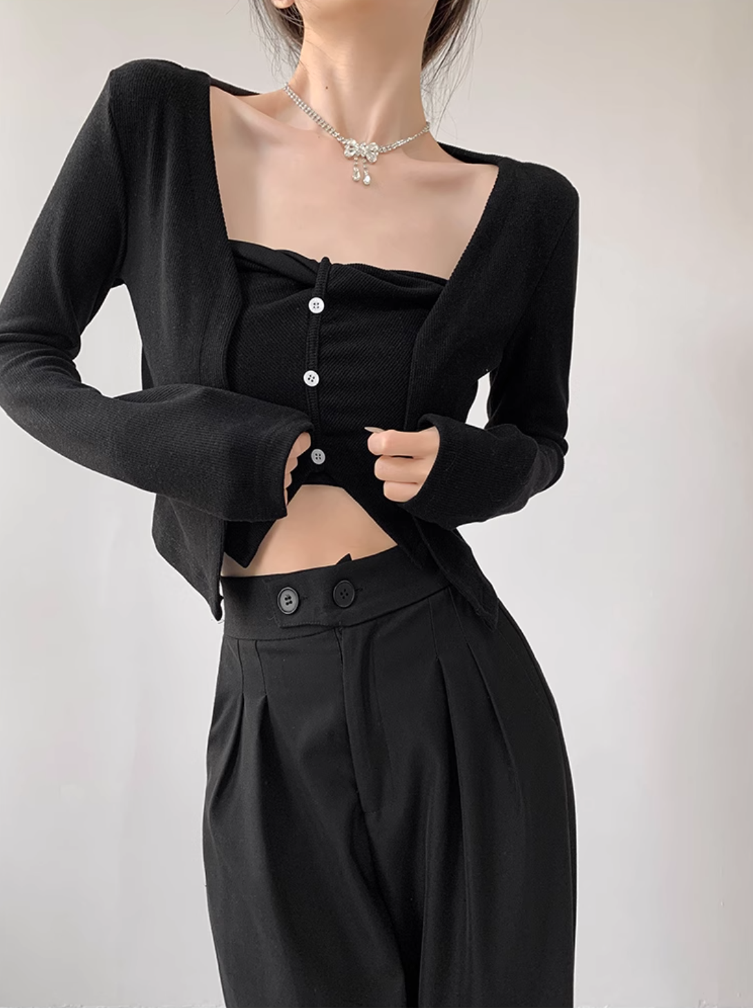 Asymmetrical Mesh Strap Crop Top – Sexy Slim-Fit Buttoned Cami for Summer Looks