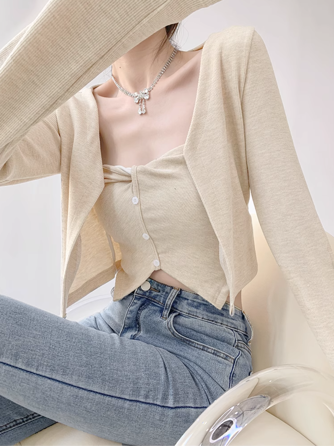 Asymmetrical Mesh Strap Crop Top – Sexy Slim-Fit Buttoned Cami for Summer Looks