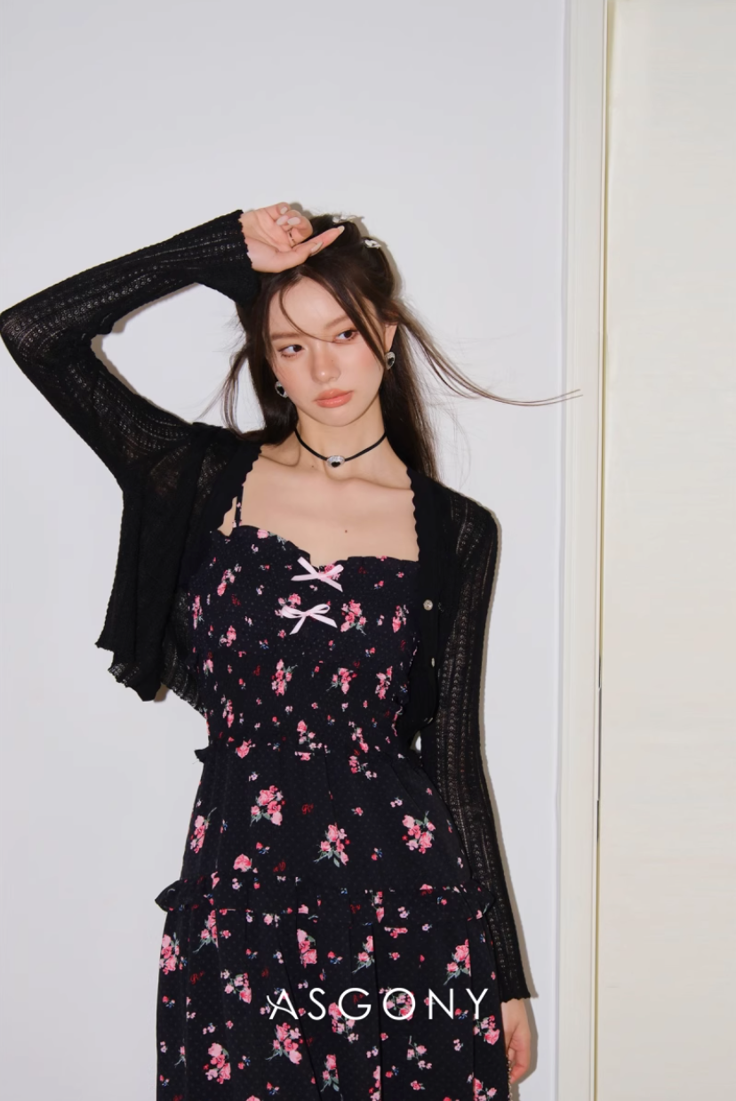 ASGONY Floral Lace Spaghetti Strap Dress – Slit Hem Slim Fit Summer Midi Dress