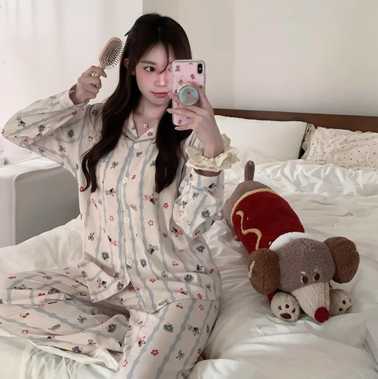 Women’s Long Sleeve Dachshund Pajama Set – Cute Dog Print Loungewear for Spring/Fall, Outdoor-Wearable Sleep Set